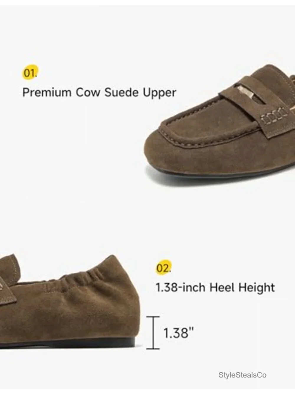 Genuine Leather Suede Loafers, Square Toe Slip On Dress Shoes for Women